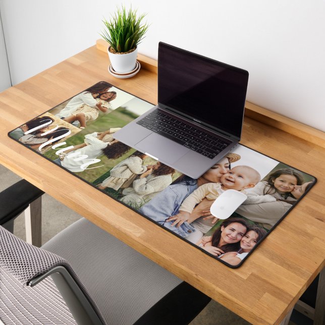 Élégant Script Mum Photo Grid Layout Personnalisé (Elegant Script Mum Photo Grid Layout Personalized Desk Mat)