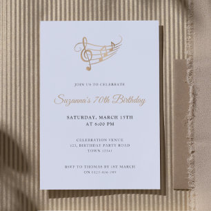Elegant Script Music Notes Birthday Invitation