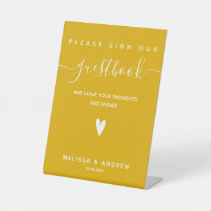 Elegant Script - Mustard Wedding Guestbook Signing Pedestal Sign