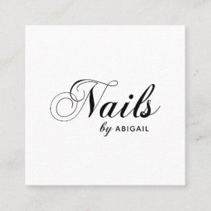Elegant Script Nails By Name QR Code Black & White Square Business Card