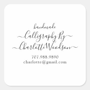 Elegant Script Name And Contact Square Sticker
