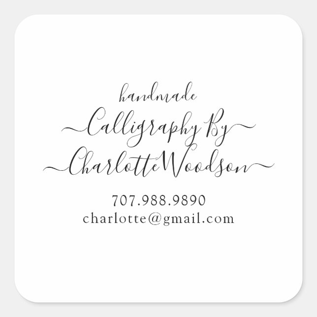 Elegant Script Name And Contact Square Sticker (Front)