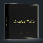 Elegant Script Name Black Gold Template Recipe Binder<br><div class="desc">Customizable Trendy Typography Name Add Your Business Company Logo Text Here Elegant Template Modern Black Gold Recipe Book Cookbook 3 Ring Binder.</div>
