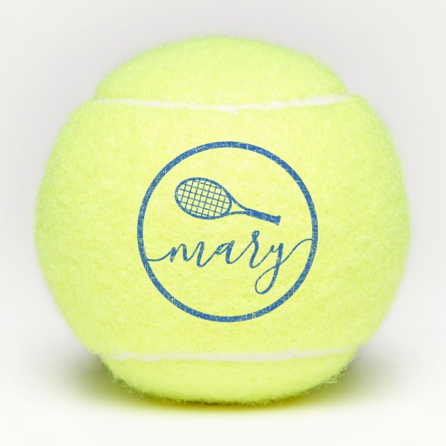 Elegant Script Name Blue Personalized Tennis Balls (Front)