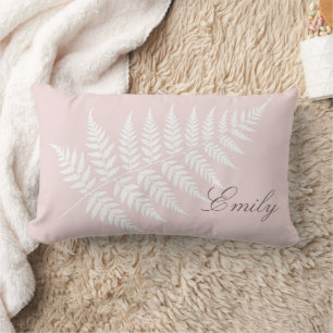 Elegant Script Name Blush Pink White Fern Lumbar Pillow
