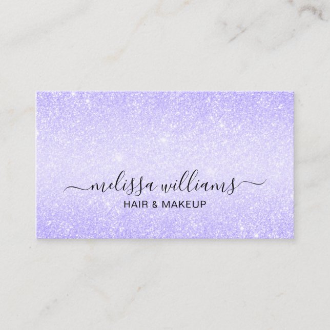 Elegant Script Name Chic Purple Glitter Business Card (Front)