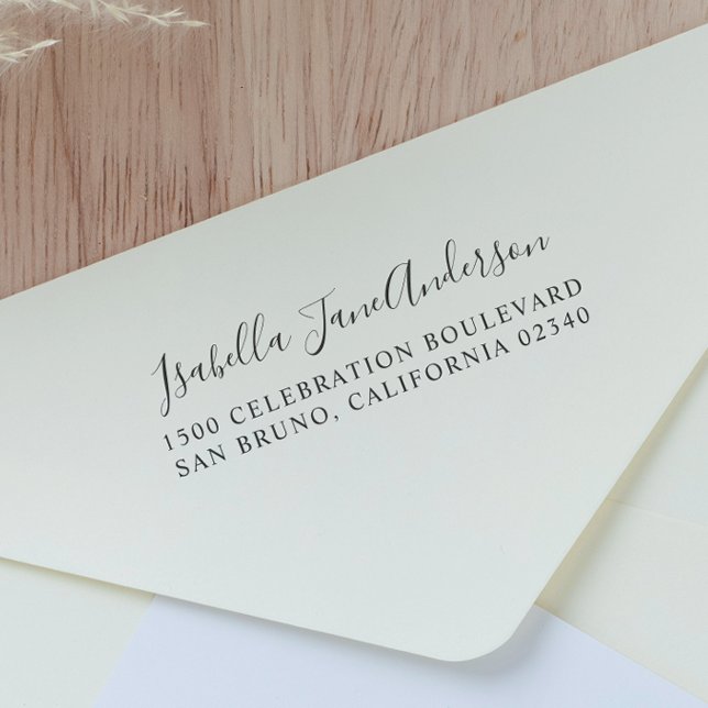 Elegant Script Name & Custom Return Address Rubber Stamp (Rubber Stamp Mock-up)