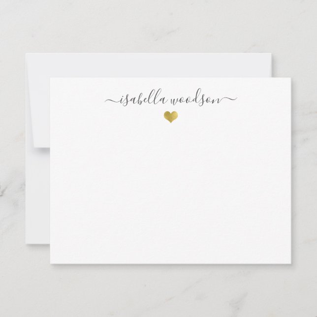 Elegant Script Name Faux Gold Foil Heart  Card (Front)