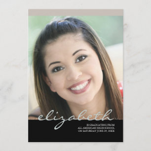 Elegant Script Name Grad: Champagne Invitation