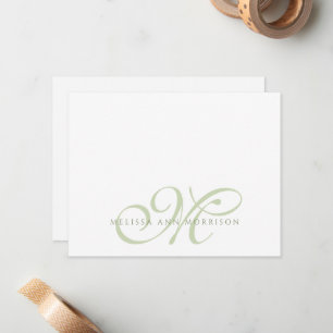 Elegant Script Name Green Monogram Flat Note Card