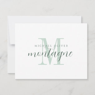 Elegant Script Name Green Monogram Flat Note Card