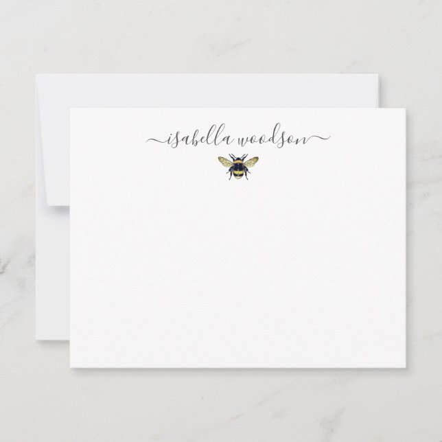 Elegant Script Name Honey Bee Note Card (Front)