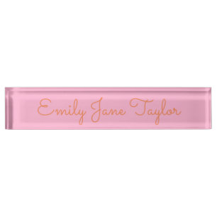 Elegant Script Name Minimalist Pink Orange Cute Nameplate