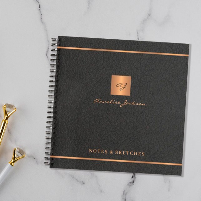 Elegant script name monogram personalized black notebook (Creator Uploaded)