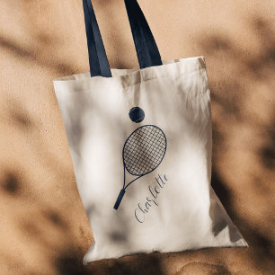 Elegant Script Name Monogram Tennis Coach Custom Tote Bag