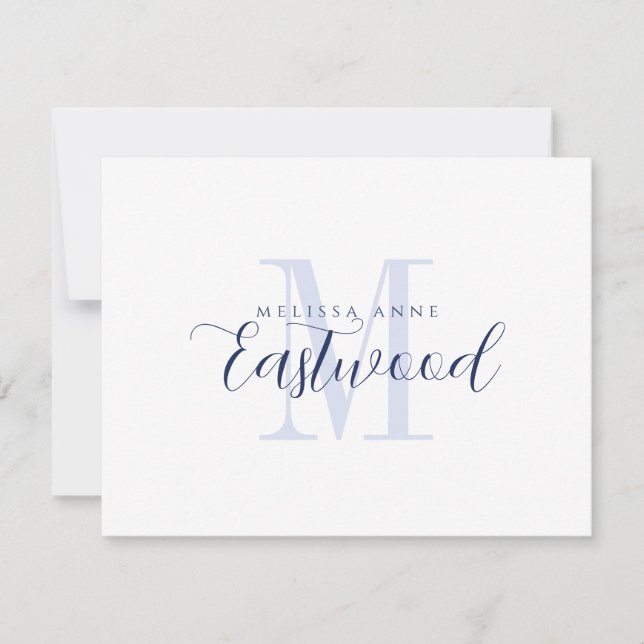 Elegant Script Name Navy Blue Monogram  Card (Front)