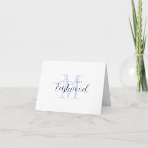 Elegant Script Name Navy Blue Monogram Folded Note Card