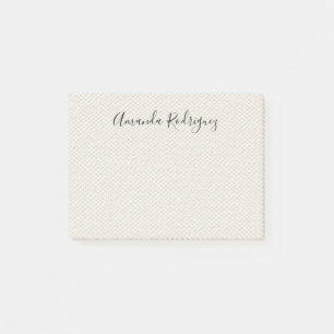 Elegant Script Name on Beige Faux Canvas Texture Post-it Notes