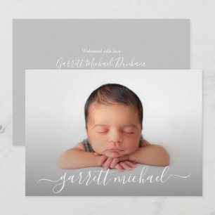 Elegant Script Name Photo Baby Birth Announcements