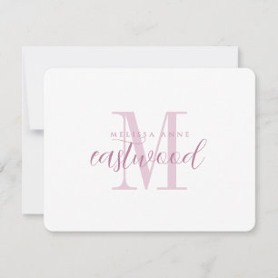 Elegant Script Name Pink Monogram Flat Note Card