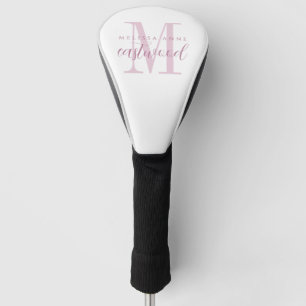 Elegant Script Name Pink Monogram Golf Head Cover