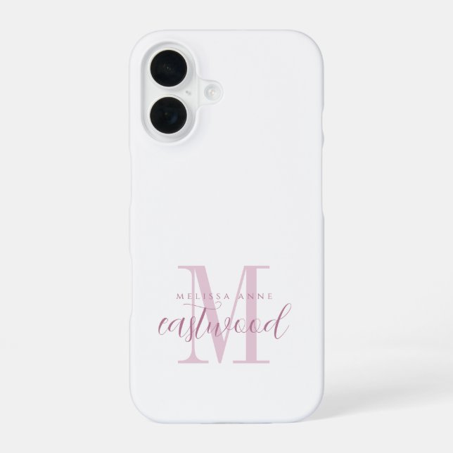 Elegant Script Name Pink Monogram  iPhone 16 Case (Back)