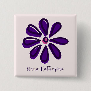 Elegant Script Name Purple Flower Doodle Square 2 Inch Square Button