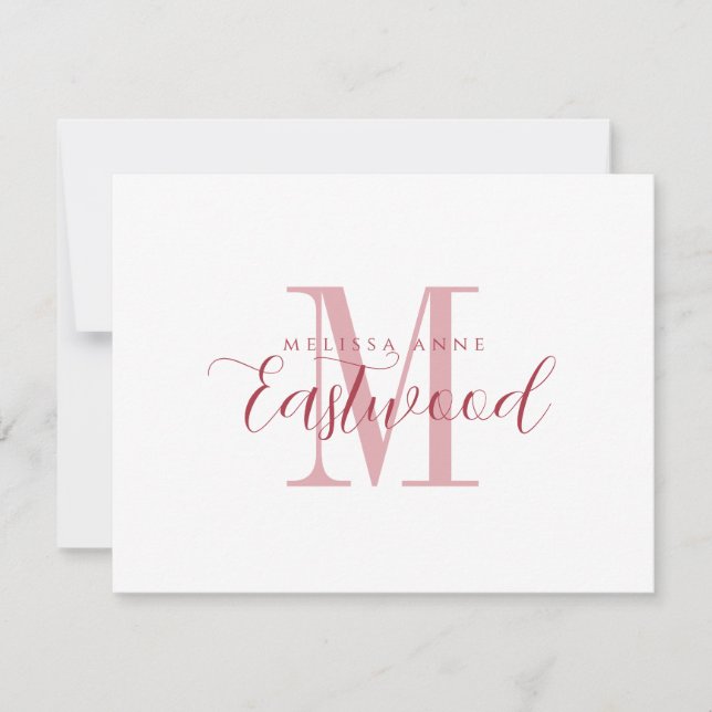 Elegant Script Name Red Monogram Flat Note Card (Front)