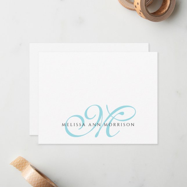 Elegant Script Name Teal Monogram  Card (Front/Back In Situ)
