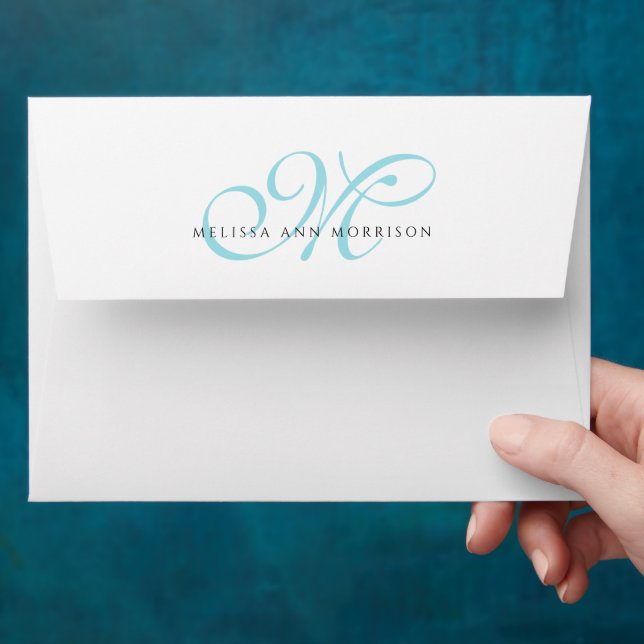 Elegant Script Name Teal Monogram  Envelope (Hand)