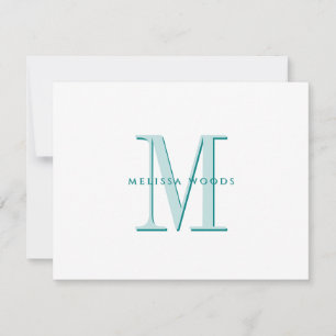 Elegant Script Name Teal Monogram Flat Note Card