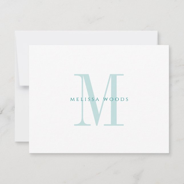 Elegant Script Name Teal Monogram Flat Note Card (Front)