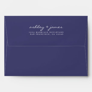 Elegant Script Names Blue Wedding Return Address Envelope