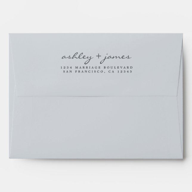Elegant Script Names Blue Wedding Return Address Envelope (Back (Top Flap))
