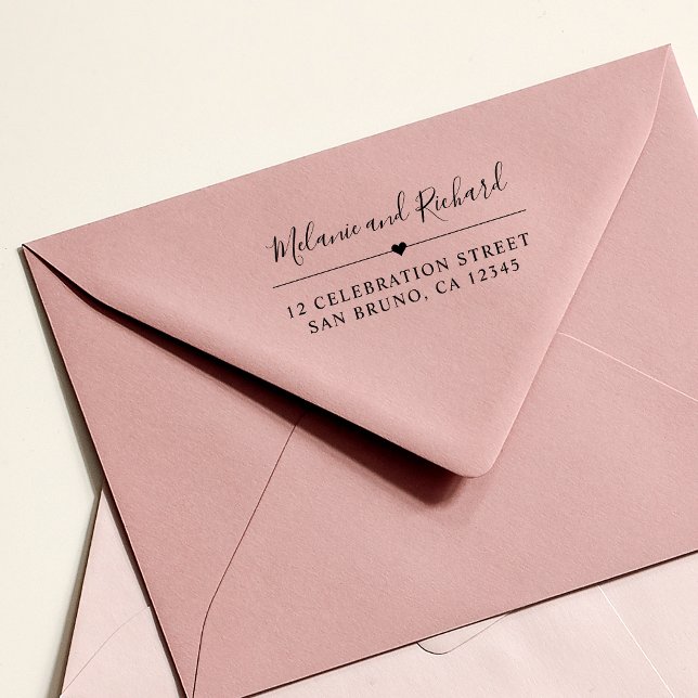 Elegant Script Names & Modern Heart Return Address Rubber Stamp (Creator Uploaded)