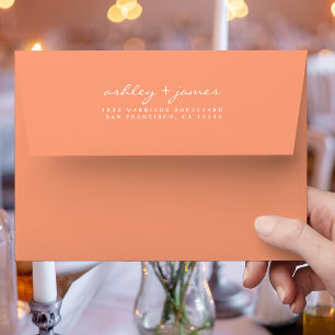 Elegant Script Names Orange Wedding Return Address Envelope