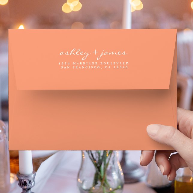 Elegant Script Names Orange Wedding Return Address Envelope (Creator Uploaded)