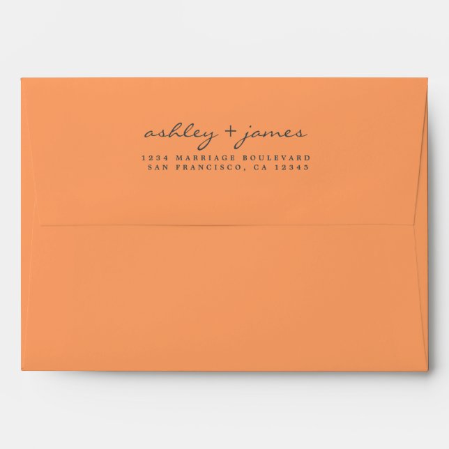Elegant Script Names Orange Wedding Return Address Envelope (Back (Top Flap))