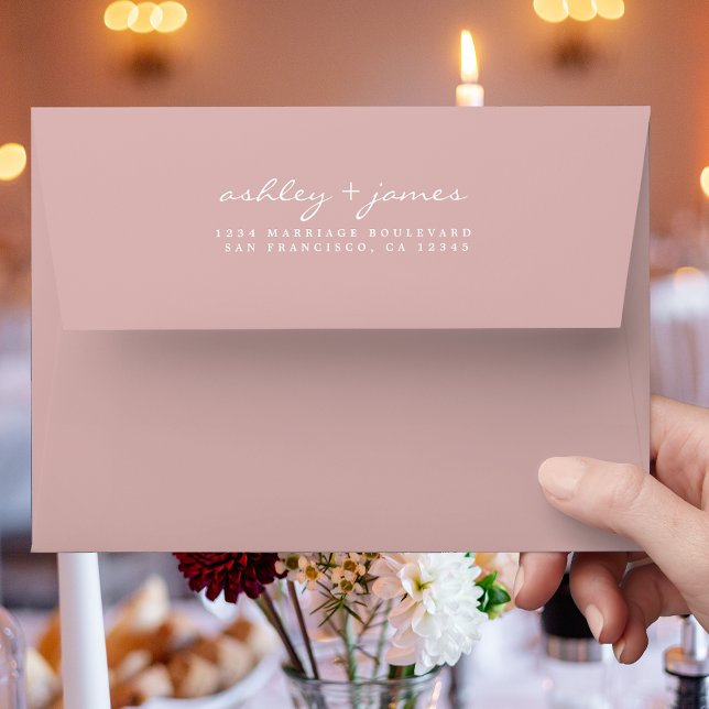 Elegant Script Names Pink Wedding Return Address E Envelope (Creator Uploaded)