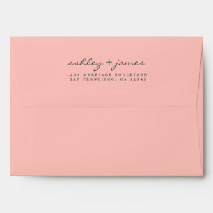 Elegant Script Names Pink Wedding Return Address Envelope
