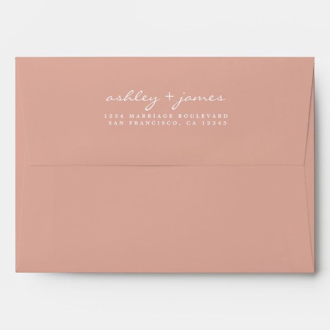Elegant Script Names Pink Wedding Return Address Envelope (Back (Top Flap))