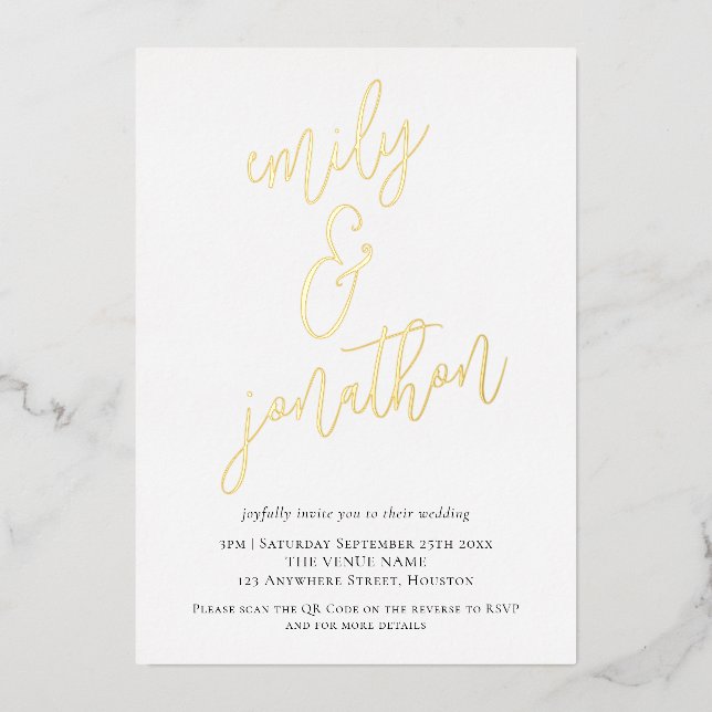 Elegant  Script Names QR Code Wedding Real Foil (Front)