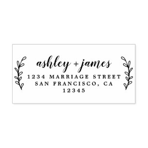 Elegant Script Names Wedding Return Address Rubber Stamp