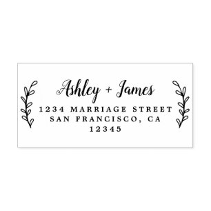 Elegant Script Names Wedding Return Address Rubber Stamp