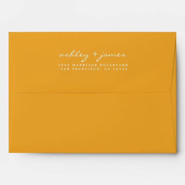 Elegant Script Names Yellow Wedding Return Address Envelope (Back (Top Flap))