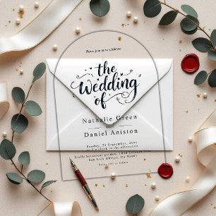 Elegant Script Navy Blue and White Modern Wedding Acrylic Invitations
