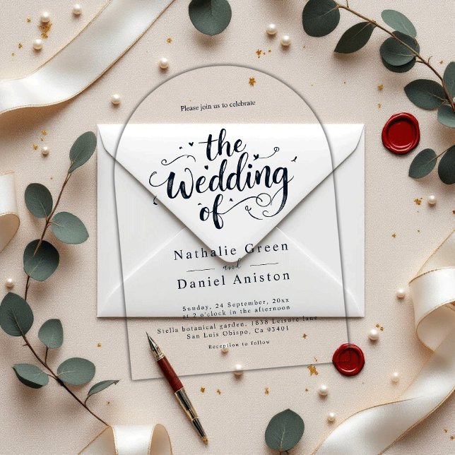 Elegant Script Navy Blue and White Modern Wedding Acrylic Invitations (Creator Uploaded)