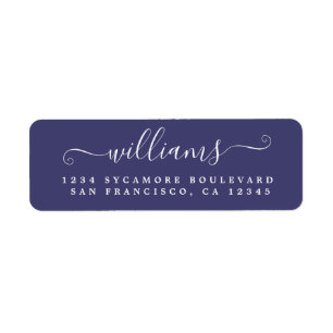 Élégant Script Navy Blue Family Return Adresse