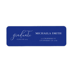 Elegant Script Navy Blue Graduation Return Address