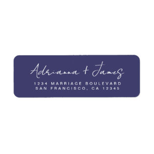 Élégant Script Navy Blue Mariage Adresse de retour